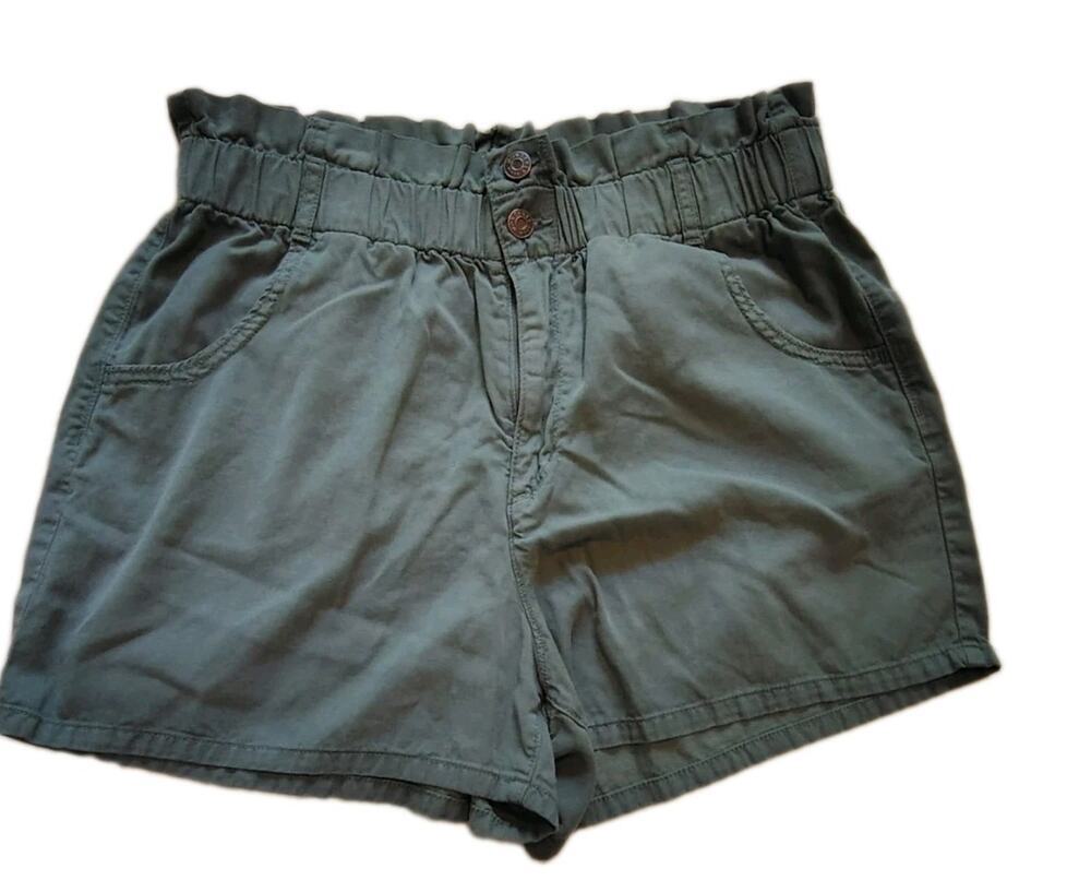 Wonderly Denim Tencel Cotton Paperbag Shorts Olive Green High Rise Size 10R